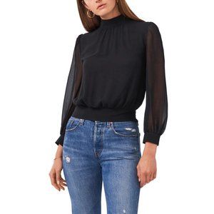 1.State Crop Sheer Sleeve Blouse Black Sz- XXS NWT MSRP $79